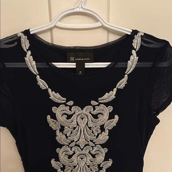 INC International Concepts Navy & Silver Lined Top, size M - Picture 3 of 6